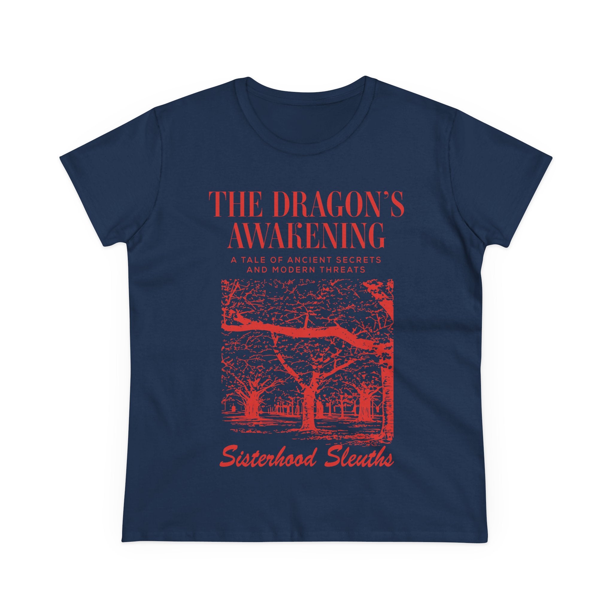 The Dragon’s Awakening Sisterhood Sleuths Tee — Vintage Mystery Book Cover Graphic Shirt