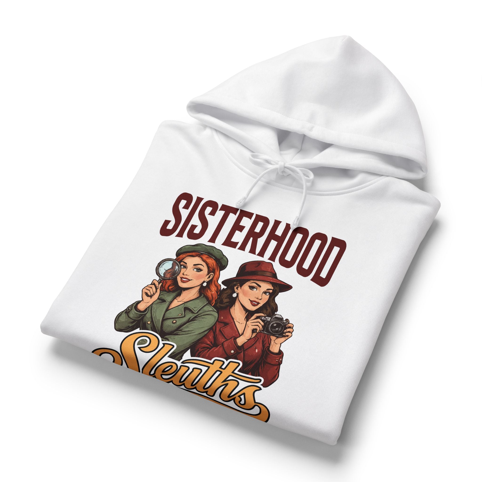 Sisterhood Sleuths Hoodie — Vintage Female Detectives Graphic Hoodie
