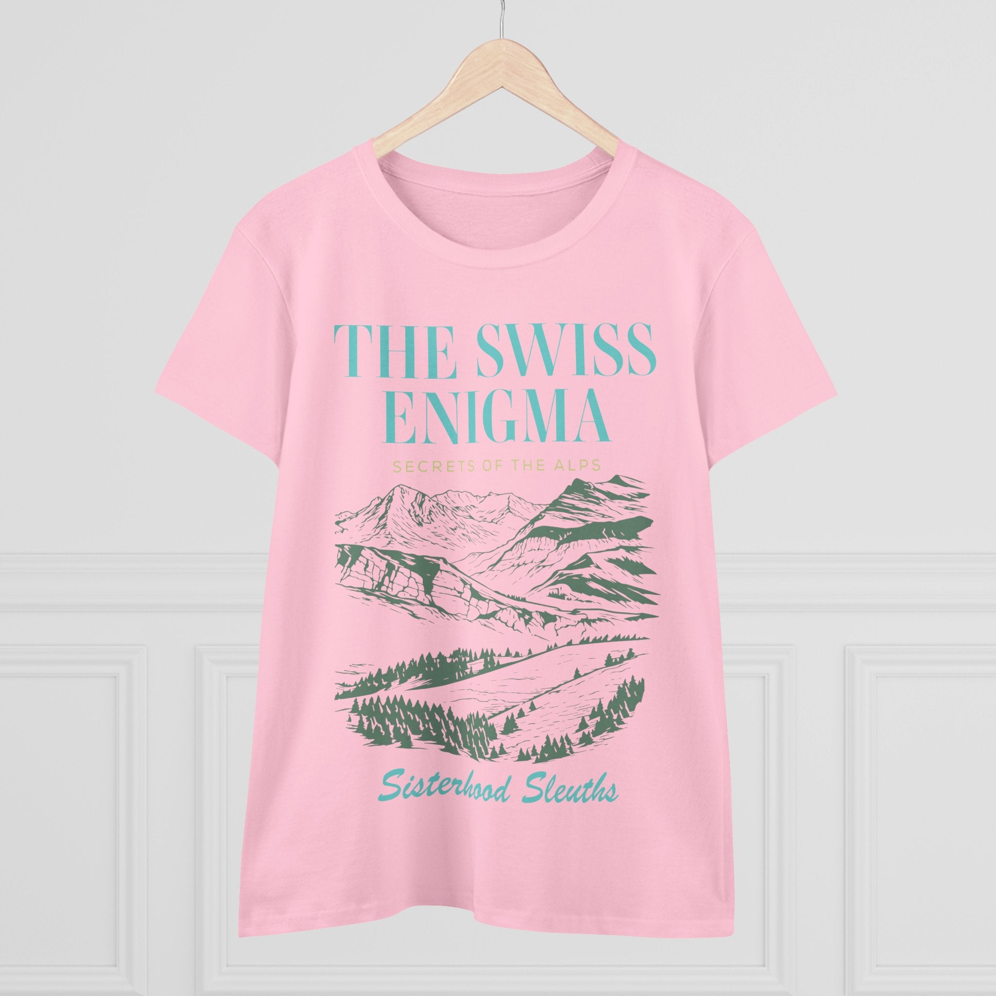 The Swiss Enigma Mountain Tee – 'Sisterhood Sleuths' Women's Graphic T-Shirt