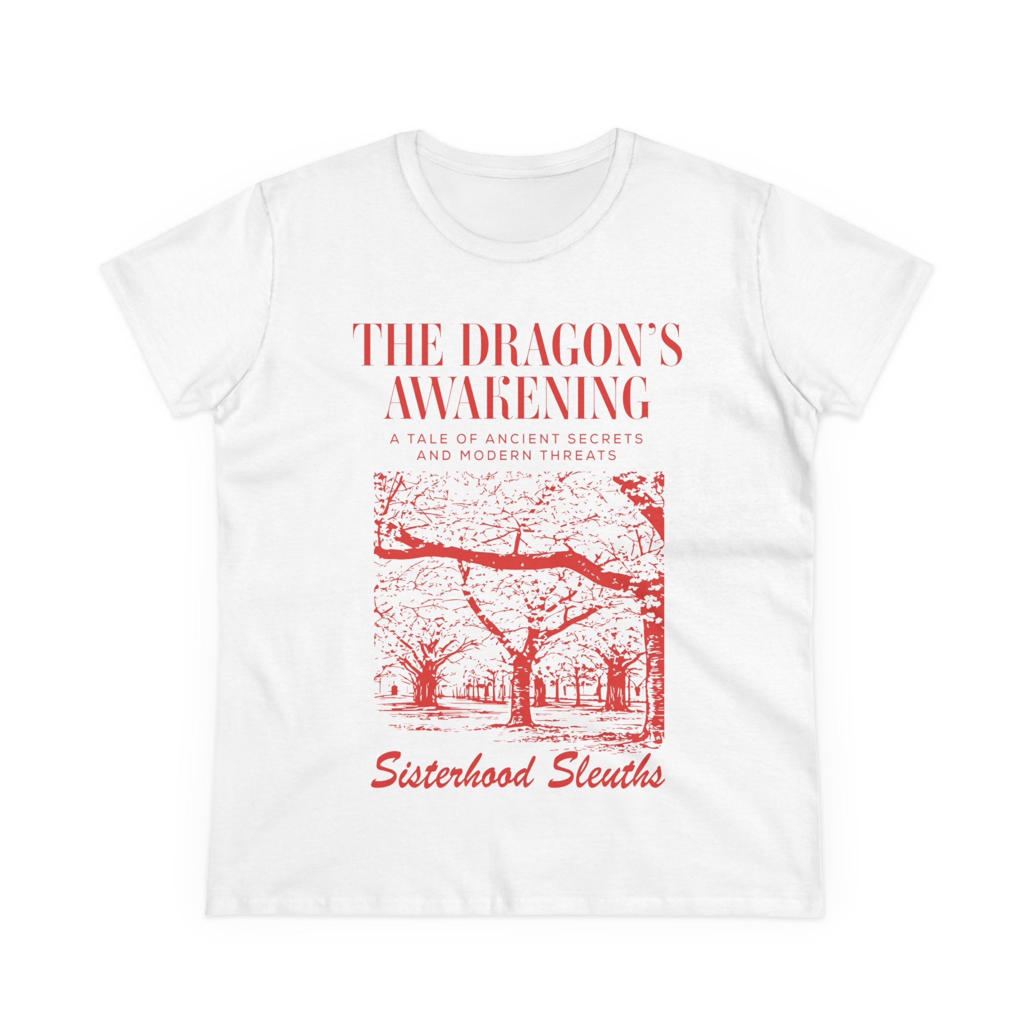 The Dragon’s Awakening Sisterhood Sleuths Tee — Vintage Mystery Book Cover Graphic Shirt