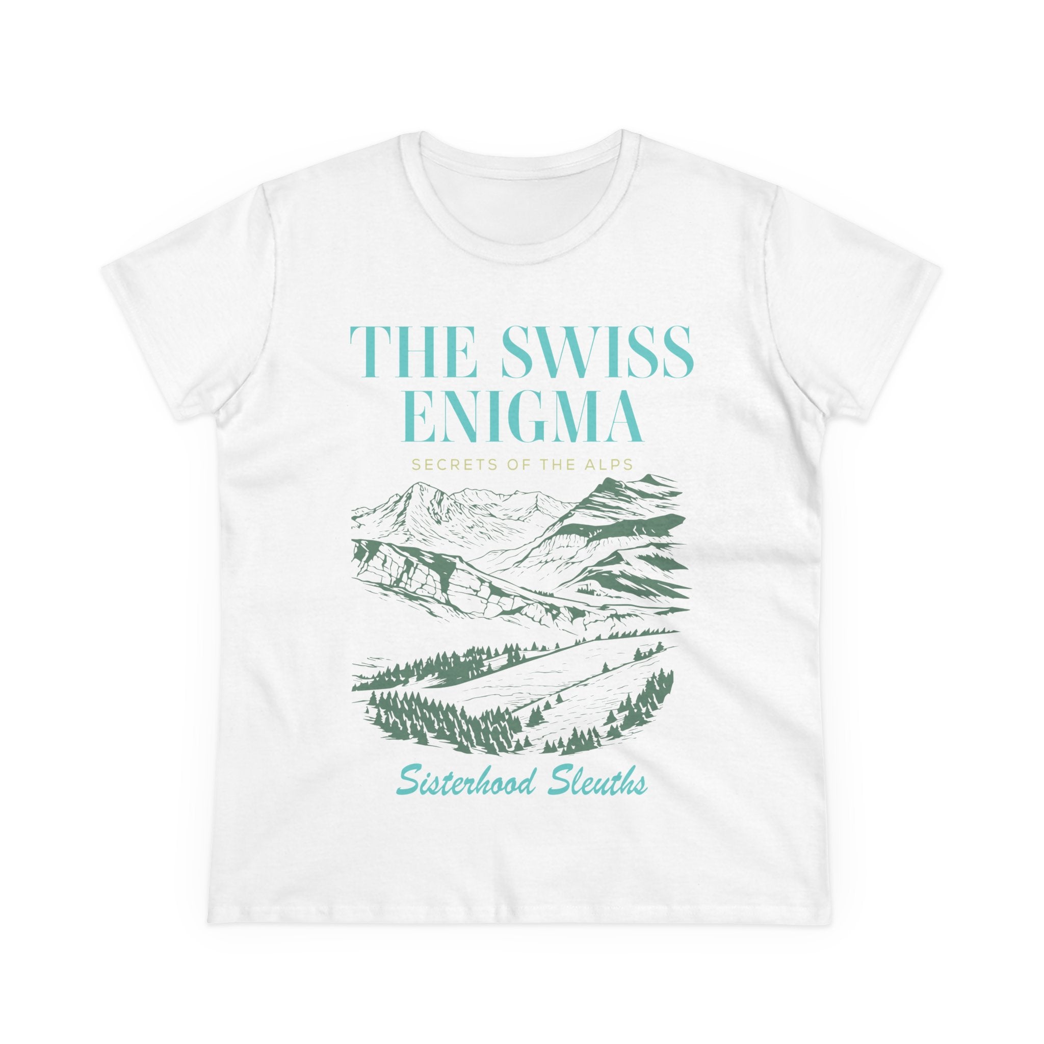 The Swiss Enigma Mountain Tee – 'Sisterhood Sleuths' Women's Graphic T-Shirt