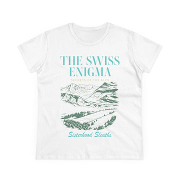 The Swiss Enigma Mountain Tee – 'Sisterhood Sleuths' Women's Graphic T-Shirt