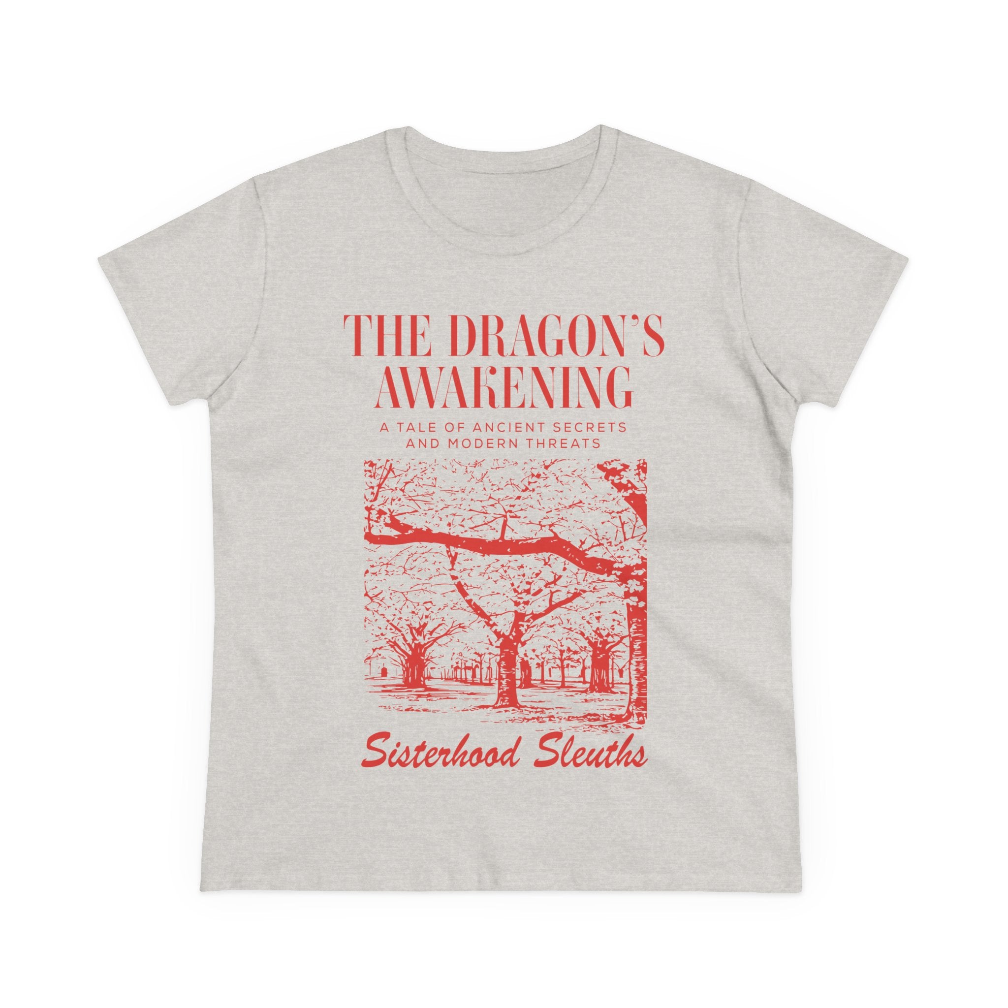 The Dragon’s Awakening Sisterhood Sleuths Tee — Vintage Mystery Book Cover Graphic Shirt
