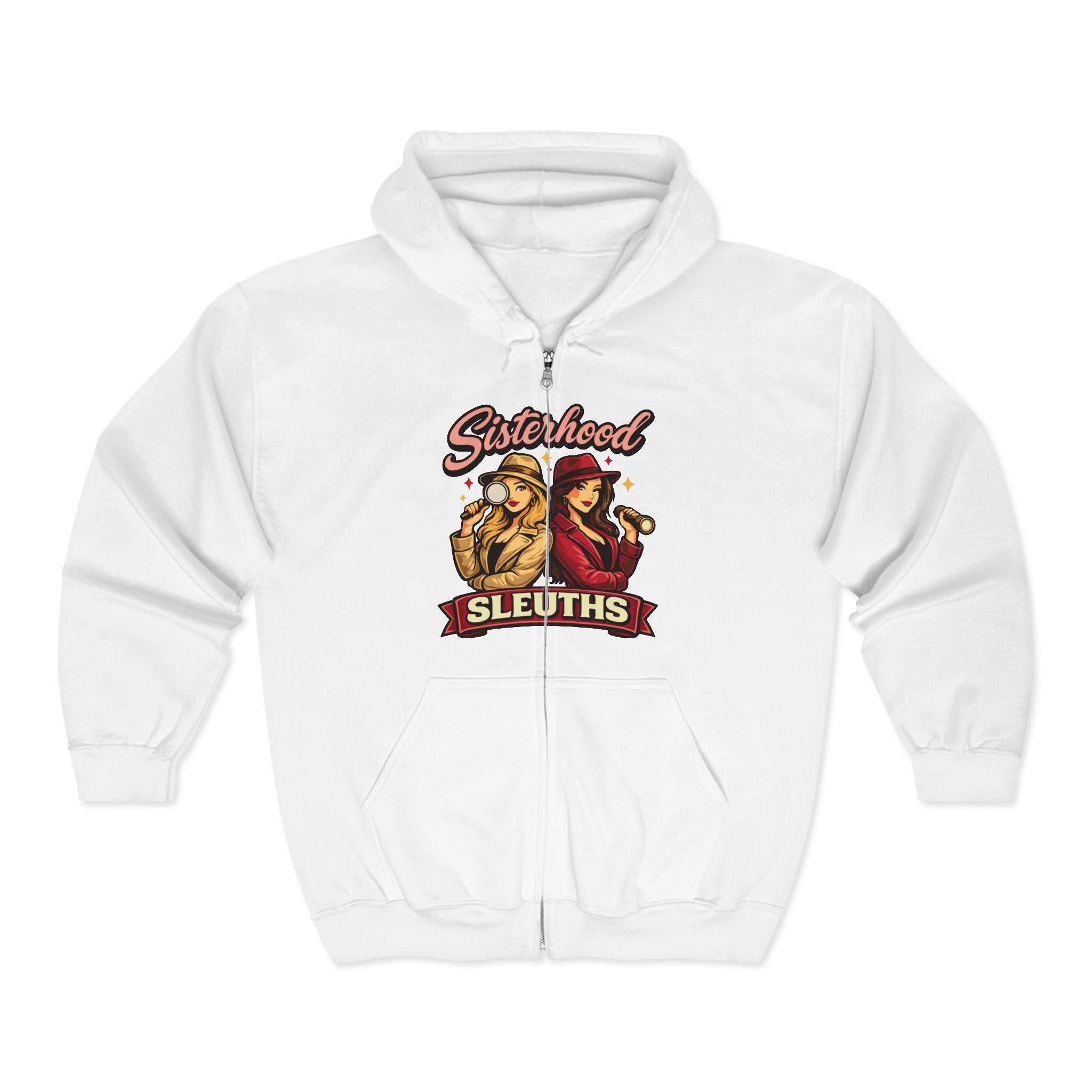 Sisterhood Sleuths Full Zip Hoodie - Cozy Gift for Women, Perfect for Friends' Gatherings, Casual Outfits, Mother’s Day, Detective Parties