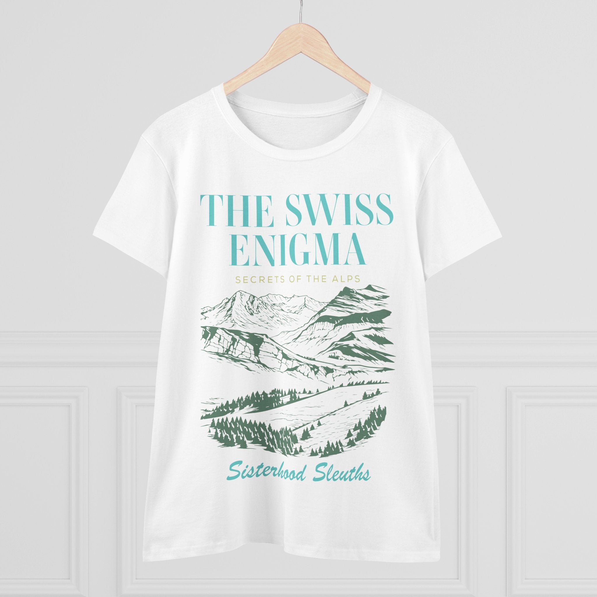 The Swiss Enigma Mountain Tee – 'Sisterhood Sleuths' Women's Graphic T-Shirt