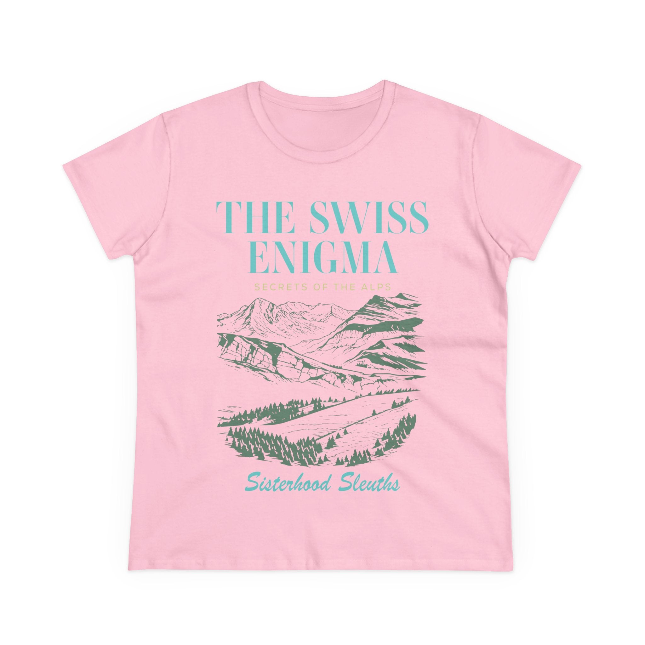 The Swiss Enigma Mountain Tee – 'Sisterhood Sleuths' Women's Graphic T-Shirt