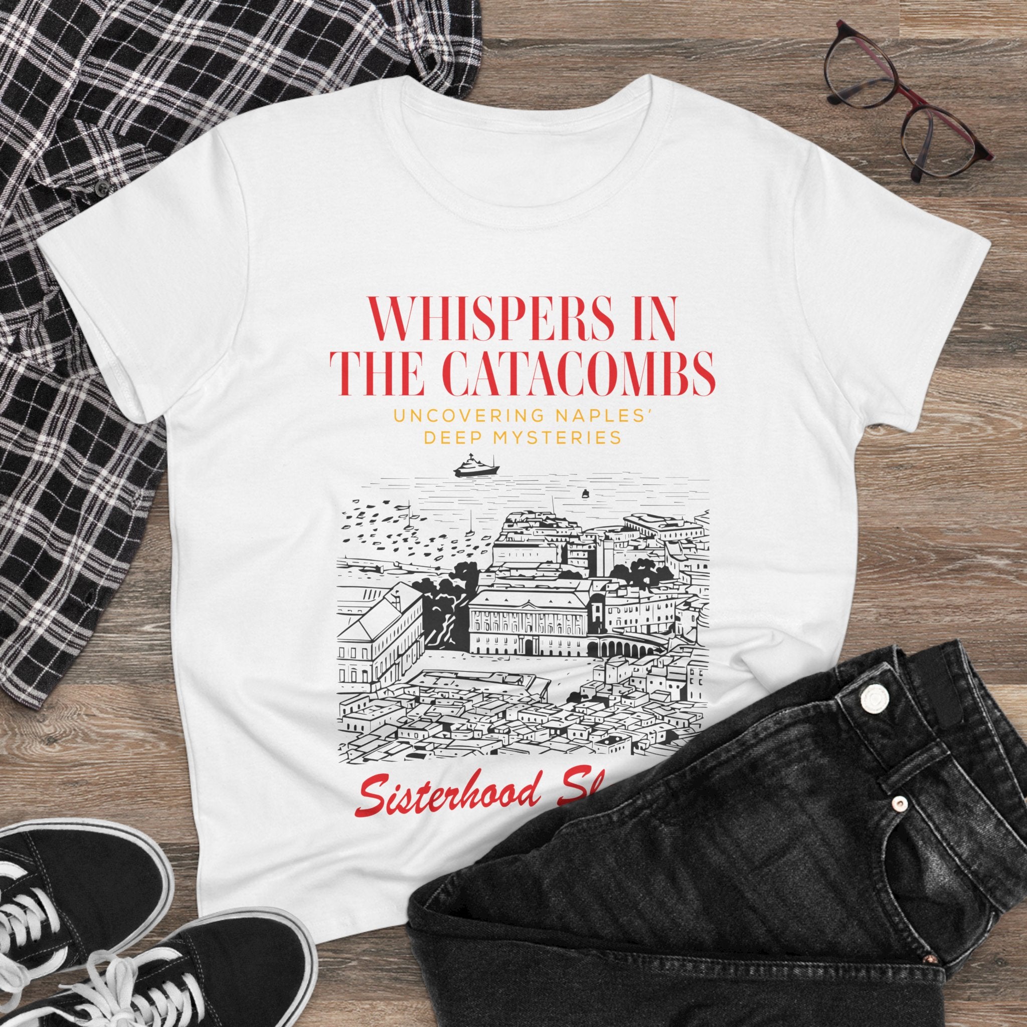 Whispers in the Catacombs Tee — Sisterhood Sleuths Mystery Book Shirt