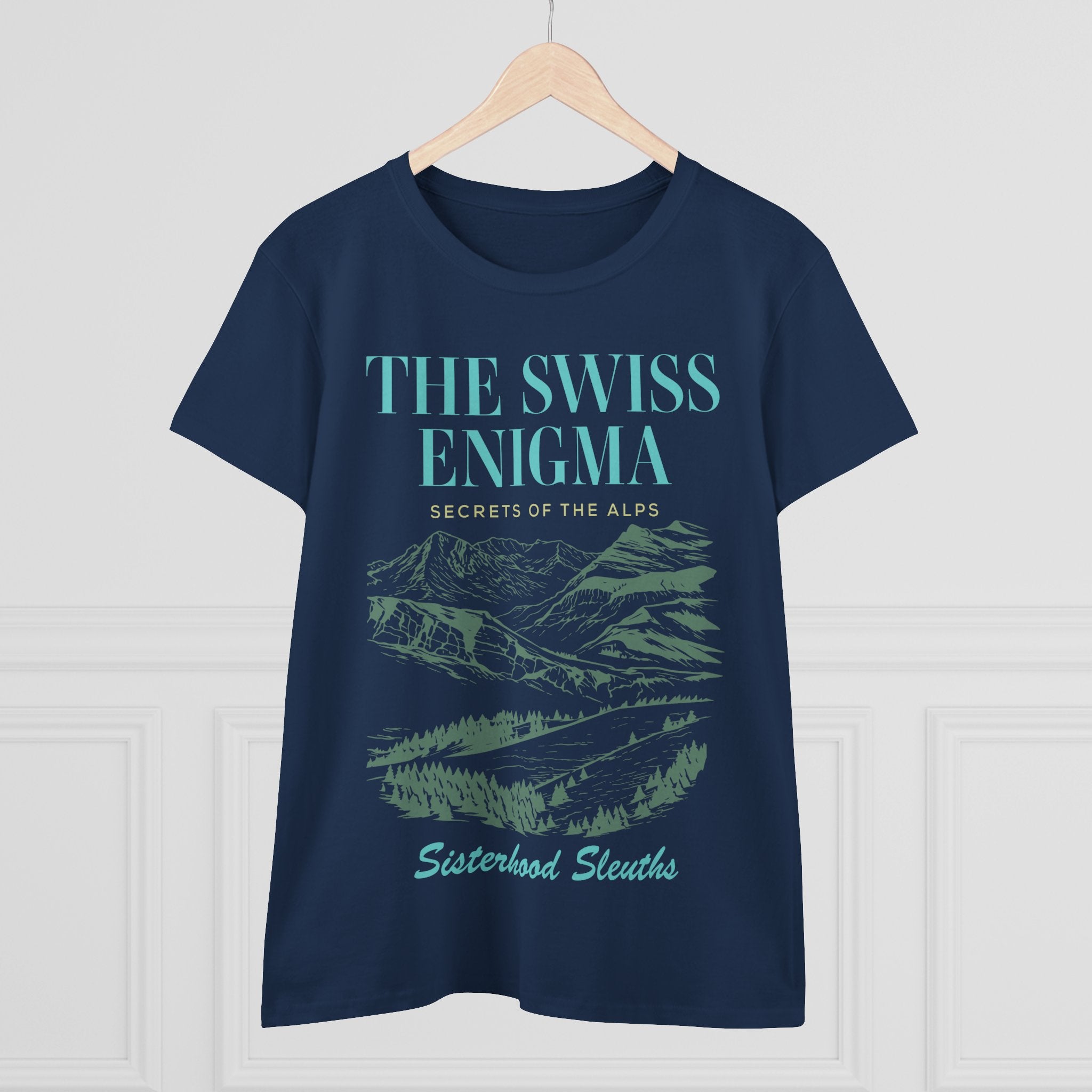 The Swiss Enigma Mountain Tee – 'Sisterhood Sleuths' Women's Graphic T-Shirt