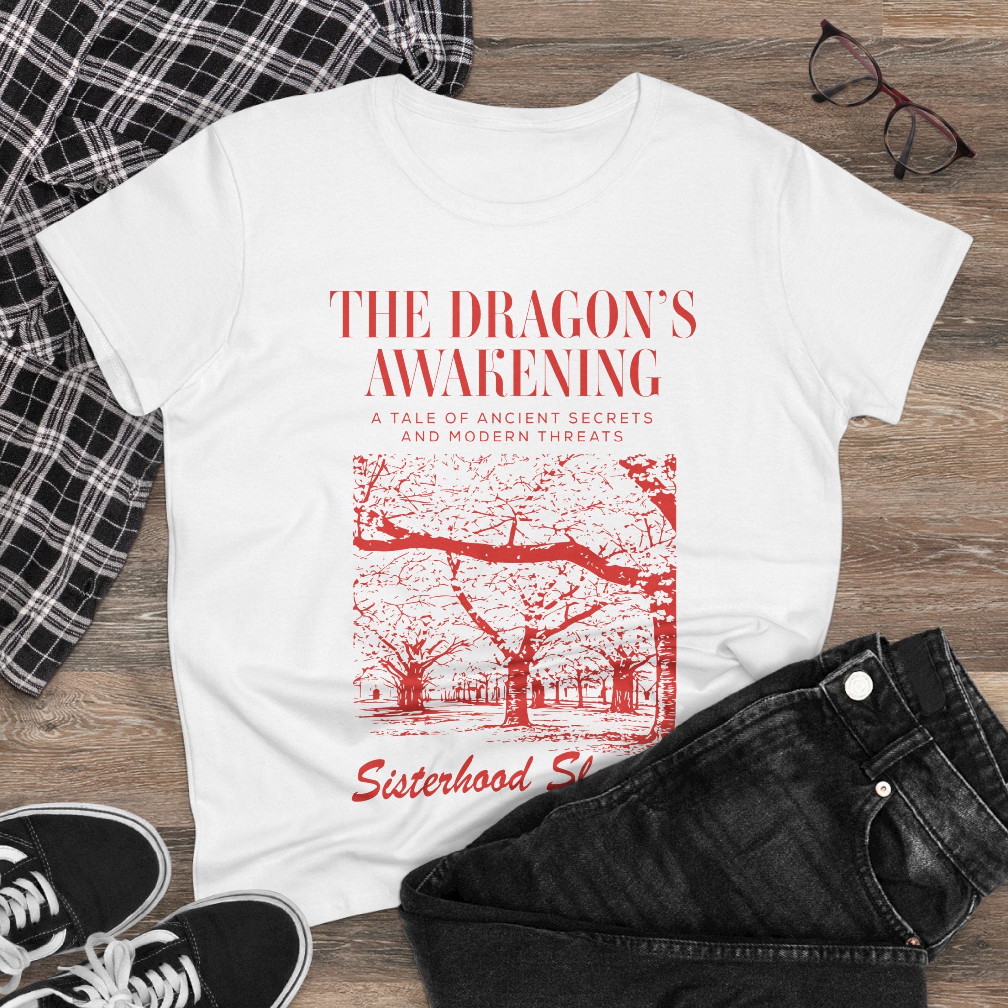 The Dragon’s Awakening Sisterhood Sleuths Tee — Vintage Mystery Book Cover Graphic Shirt