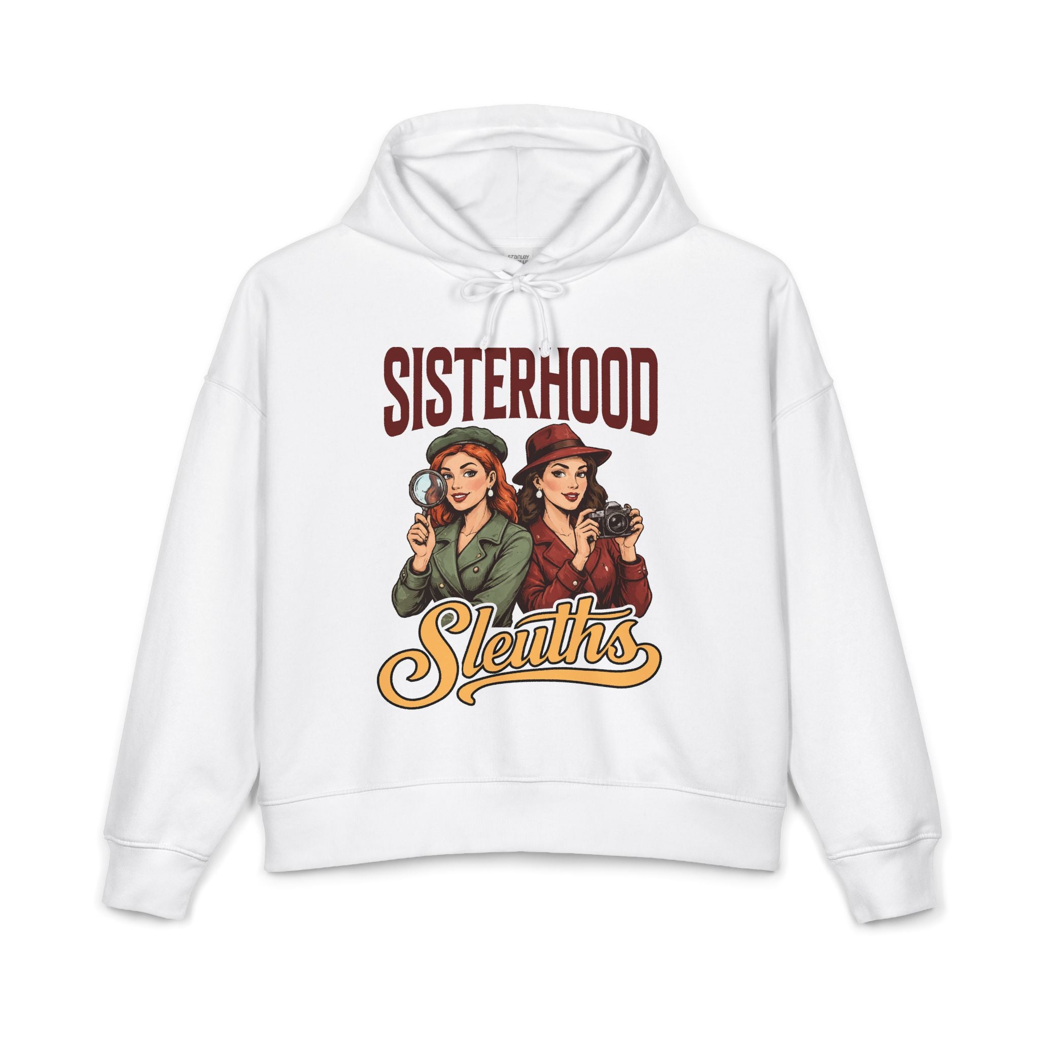 Sisterhood Sleuths Hoodie — Vintage Female Detectives Graphic Hoodie