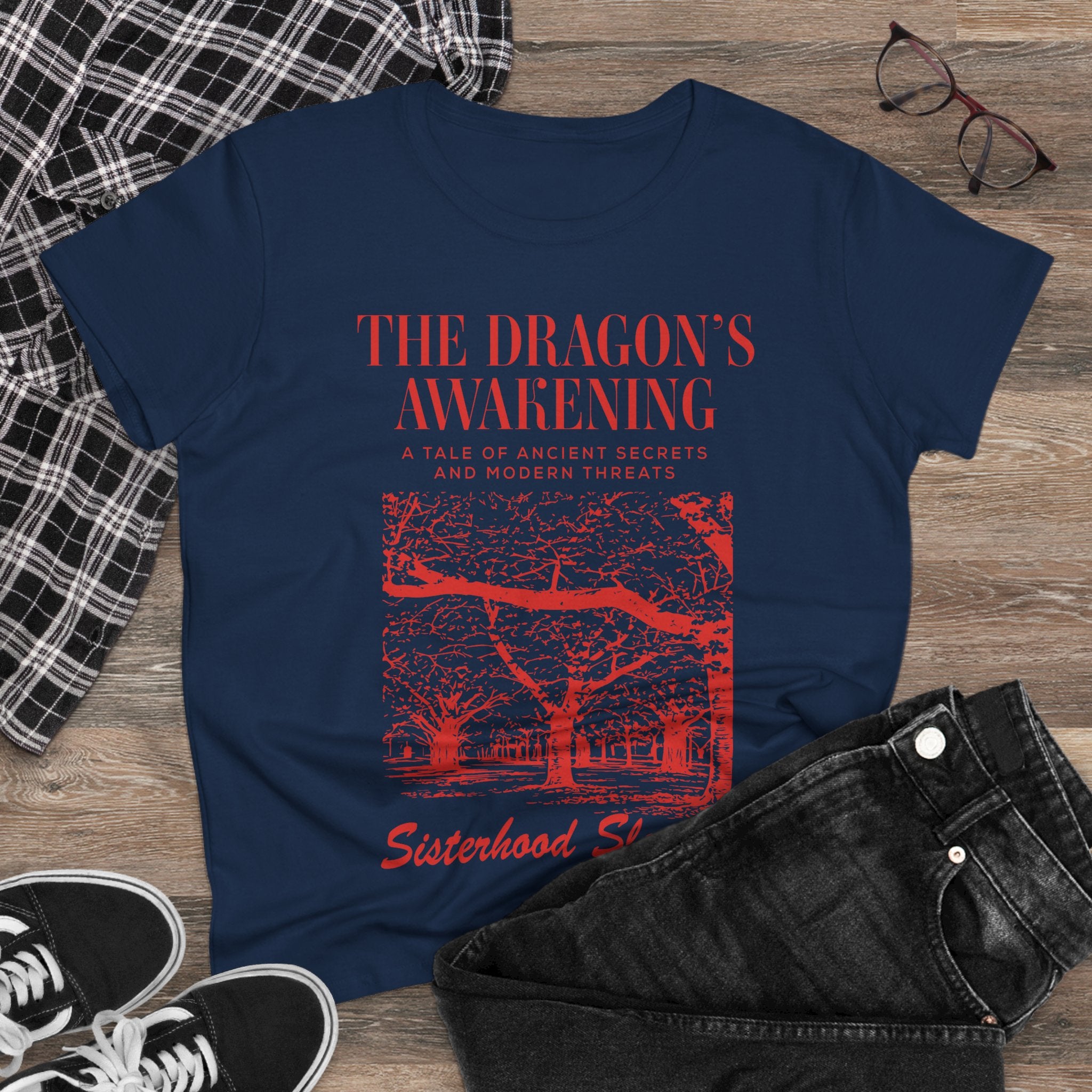 The Dragon’s Awakening Sisterhood Sleuths Tee — Vintage Mystery Book Cover Graphic Shirt