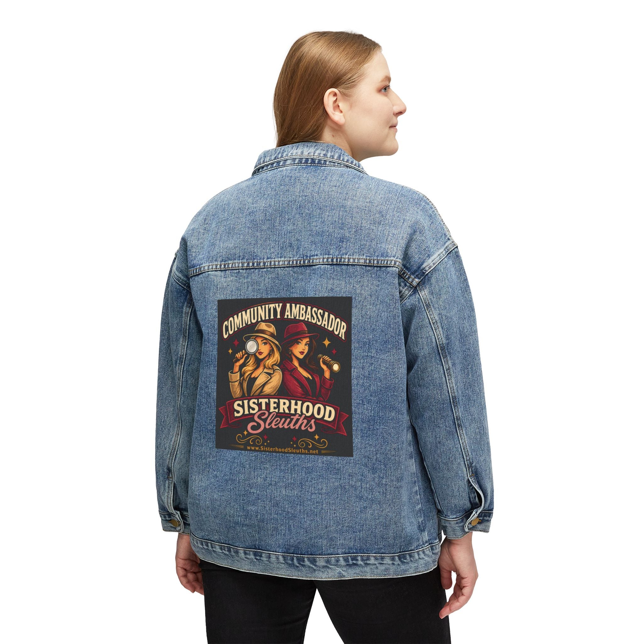 Women's Denim Jacket — "Sisterhood Sleuths" Community Ambassador Graphic Jacket