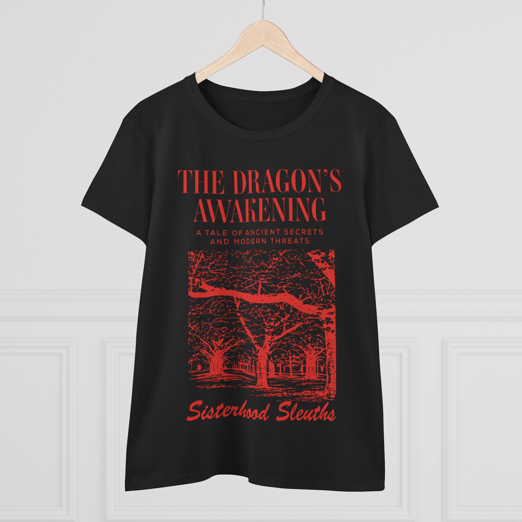The Dragon’s Awakening Sisterhood Sleuths Tee — Vintage Mystery Book Cover Graphic Shirt